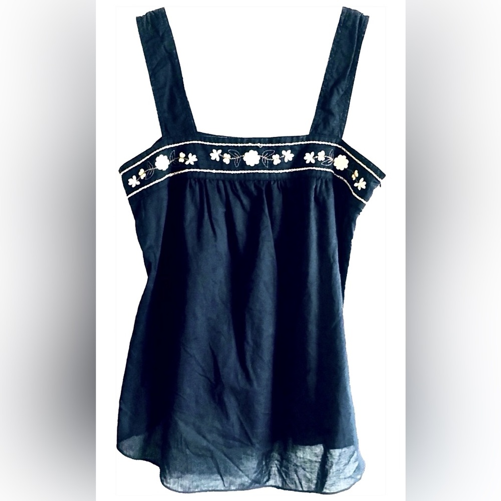 Sanctuary Floral Embroidered Black top
